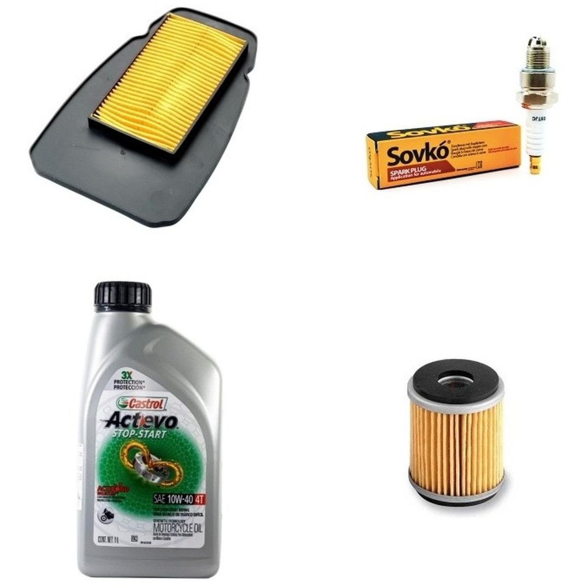 GENERICO - Kit Mantencion Yamaha R15 V3 - V4 Castrol + Filtros + Bujia