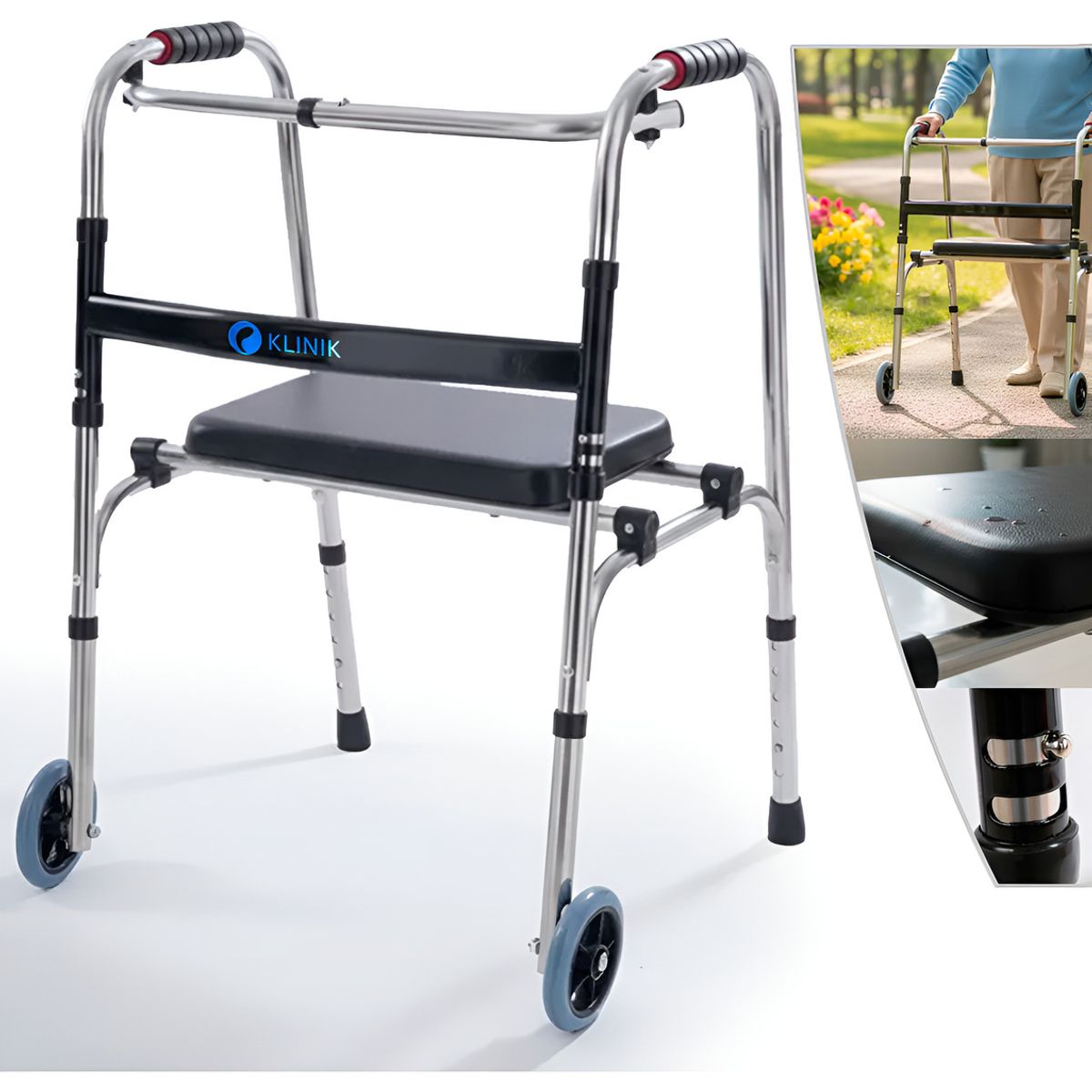 HOMEBRANDT - Andador Burrito Ortopedico Con Asiento Plegable Rueda 150KG