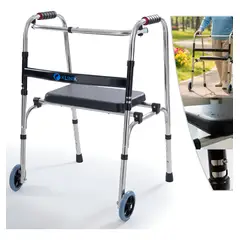 HOMEBRANDT - Andador Burrito Ortopedico Con Asiento Plegable Rueda 150KG