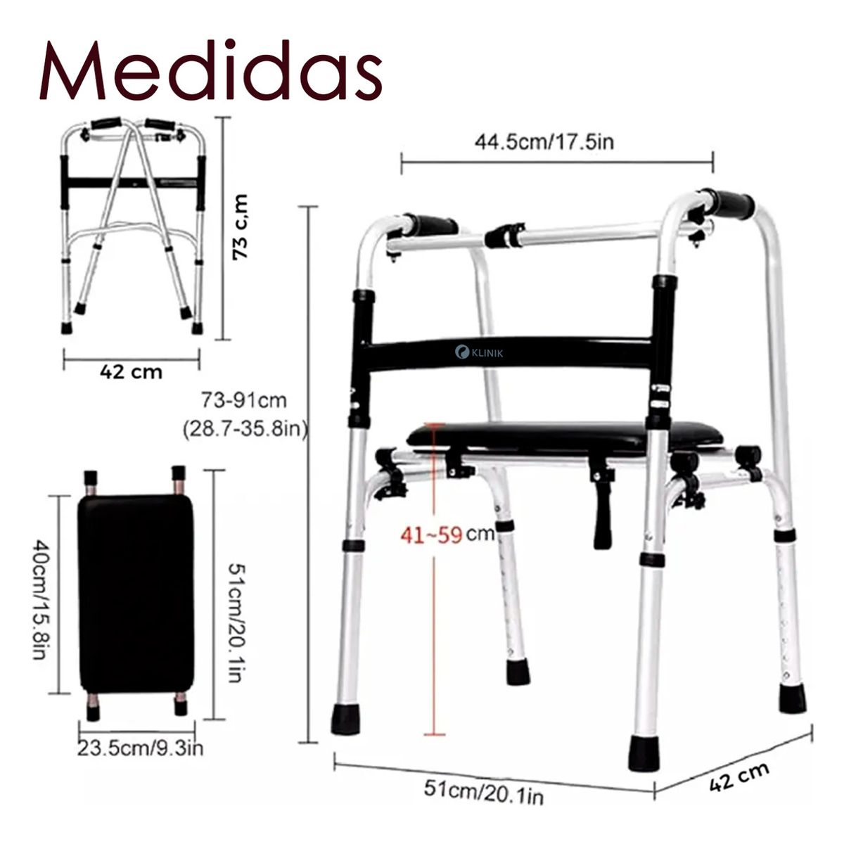 HOMEBRANDT - Andador Burrito Ortopedico Con Asiento Plegable Rueda 150KG