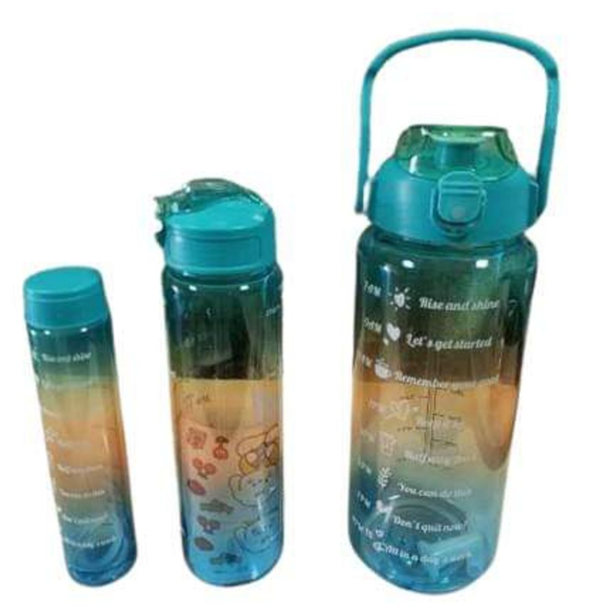 GENERICO - Botella de agua Motivacional 3 Piezas con pegatina [ 2000ml + 900ml +300ml ]