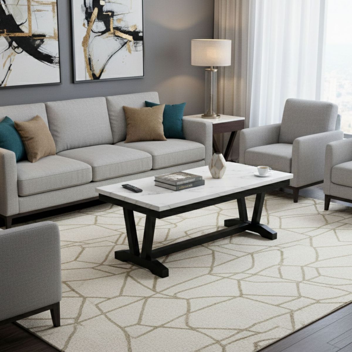 DANIELS - Mesa De Centro Moderna Mármol Rodeus Blanca T4931C