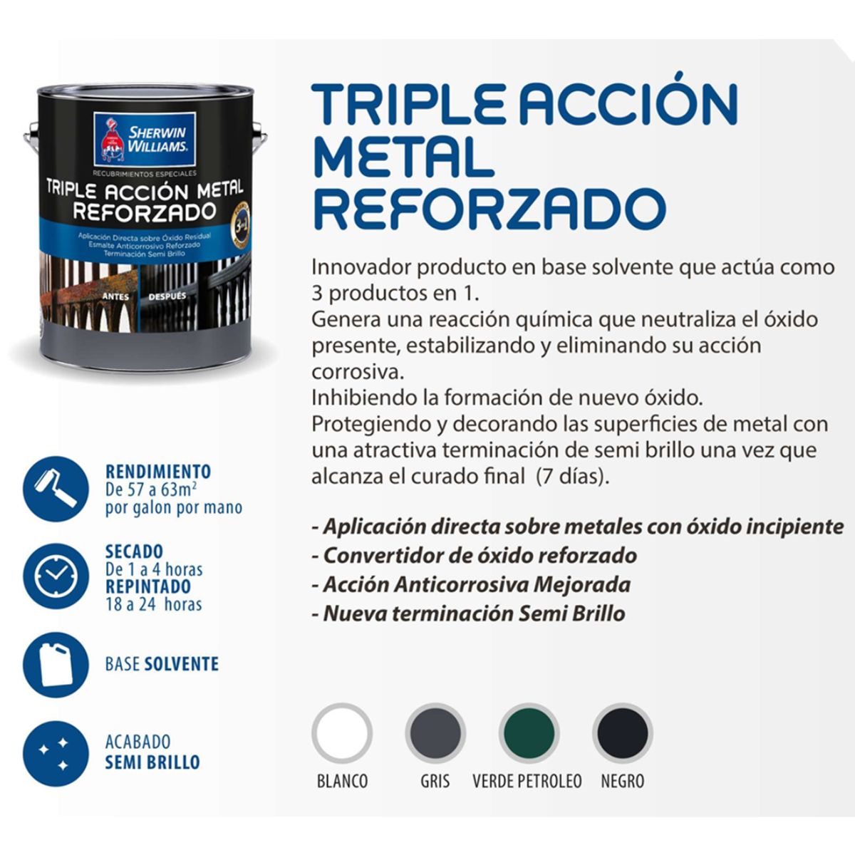 SHERWIN WILLIAMS - Anticorrosivo Triple Acción Reforzado Blanco Sherwin Williams 946 ml
