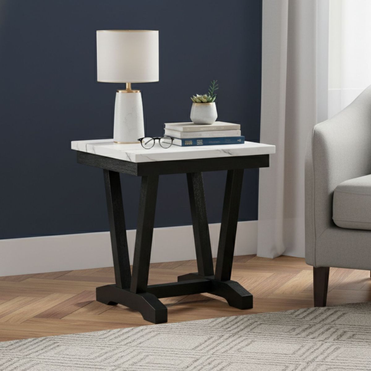 Mesa Lateral Moderna Mármol Rodeus Blanca T4931E, marca DANIELS - Foto Principal