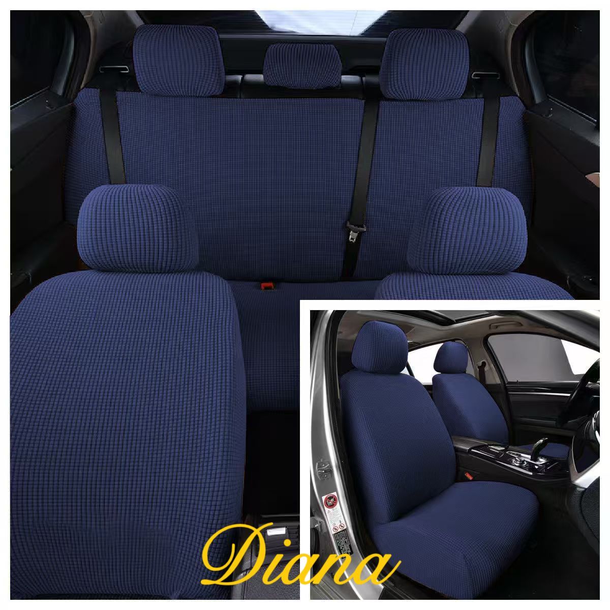 DIANA - FUNDA PARA ASIENTO DE AUTO UNICOLOR AZUL MARINO TELA CUADRILLE  TAMAÑO UNIVERSAL
