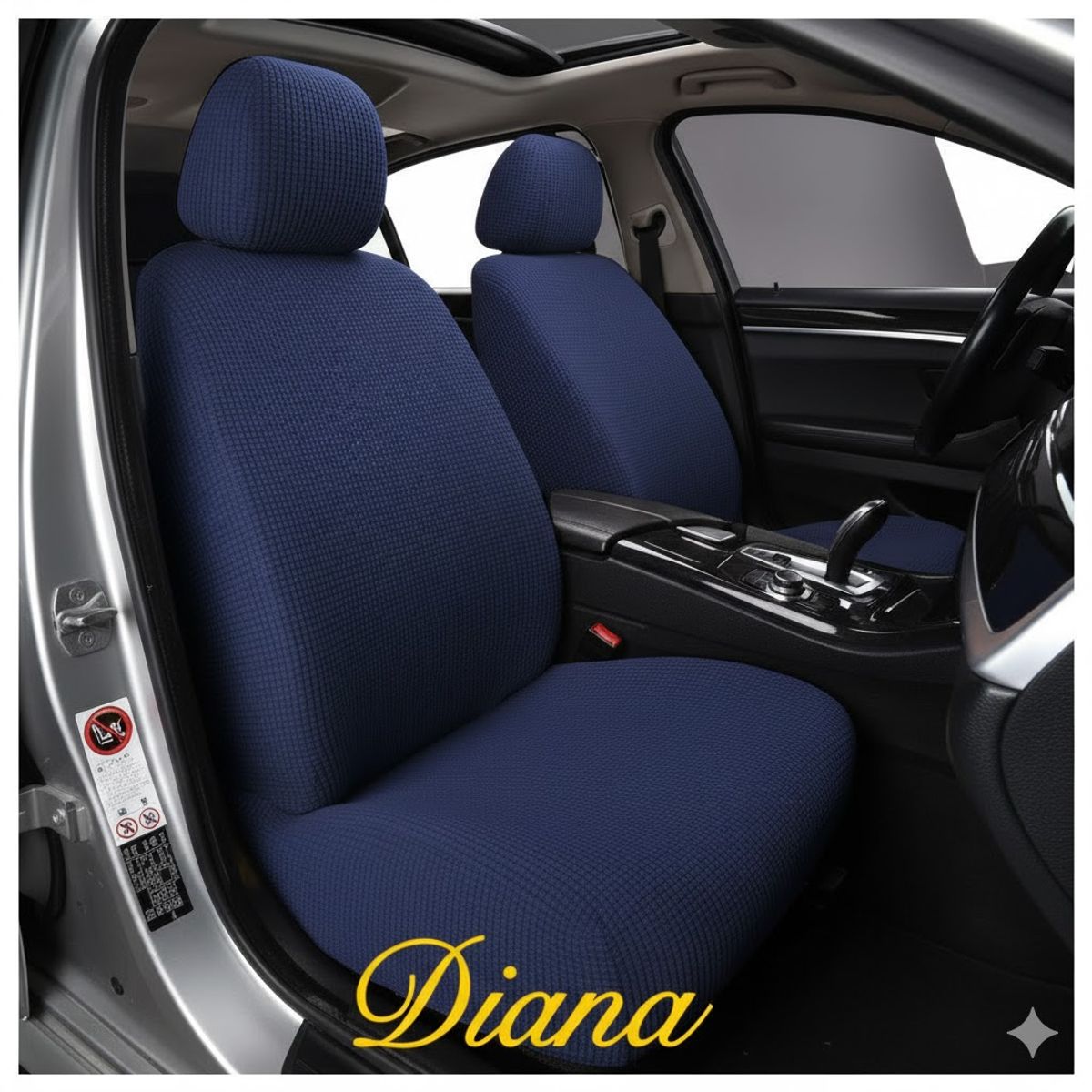 DIANA - FUNDA PARA ASIENTO DE AUTO UNICOLOR AZUL MARINO TELA CUADRILLE  TAMAÑO UNIVERSAL
