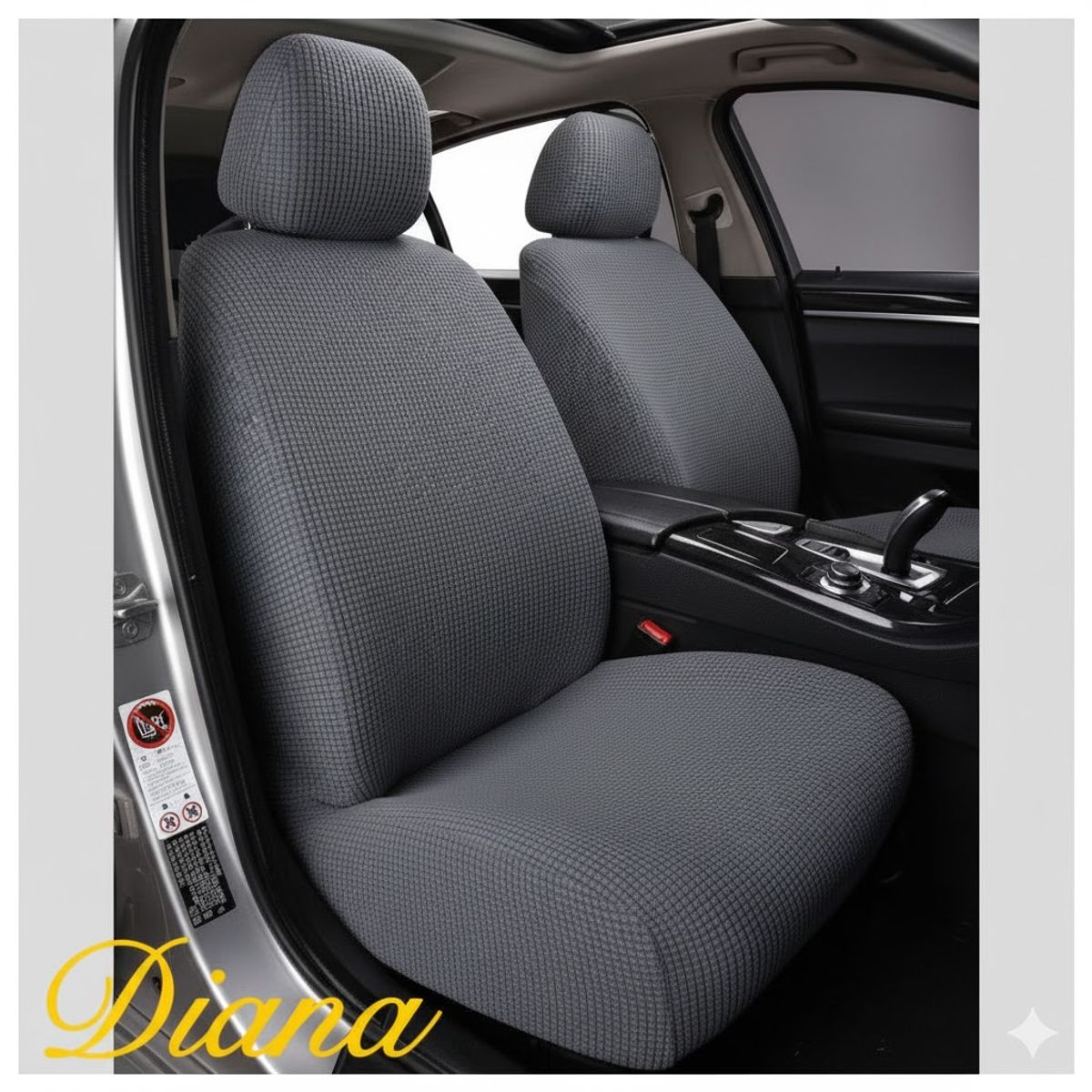 DIANA - FUNDA PARA ASIENTO DE AUTO UNICOLOR GRIS TELA CUADRILLE  TAMAÑO UNIVERSAL