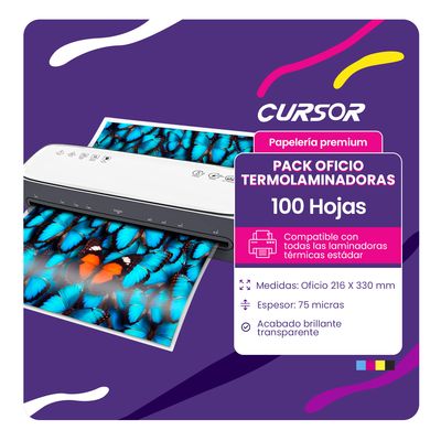 Imagen 2 del producto 100 MICAS TERMOLAMINADORA PLASTIFICADORA OFICIO 75MIC - Blanco - OFICIO