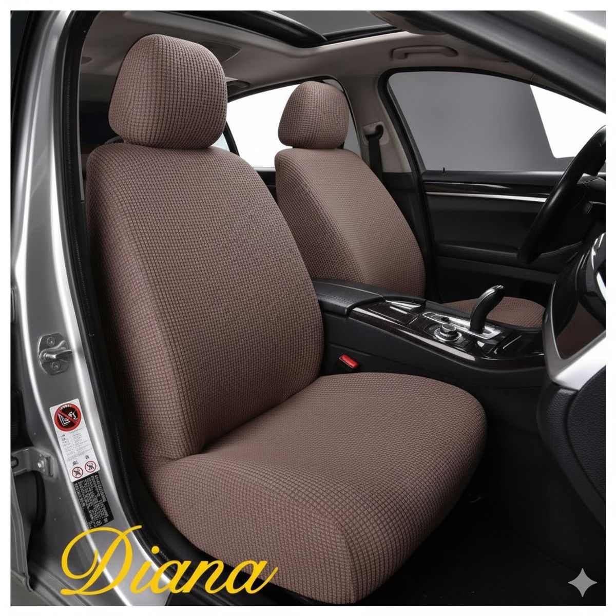 DIANA - FUNDA PARA ASIENTO DE AUTO UNICOLOR CAFE CLARO TELA CUADRILLE  TAMAÑO UNIVERSAL
