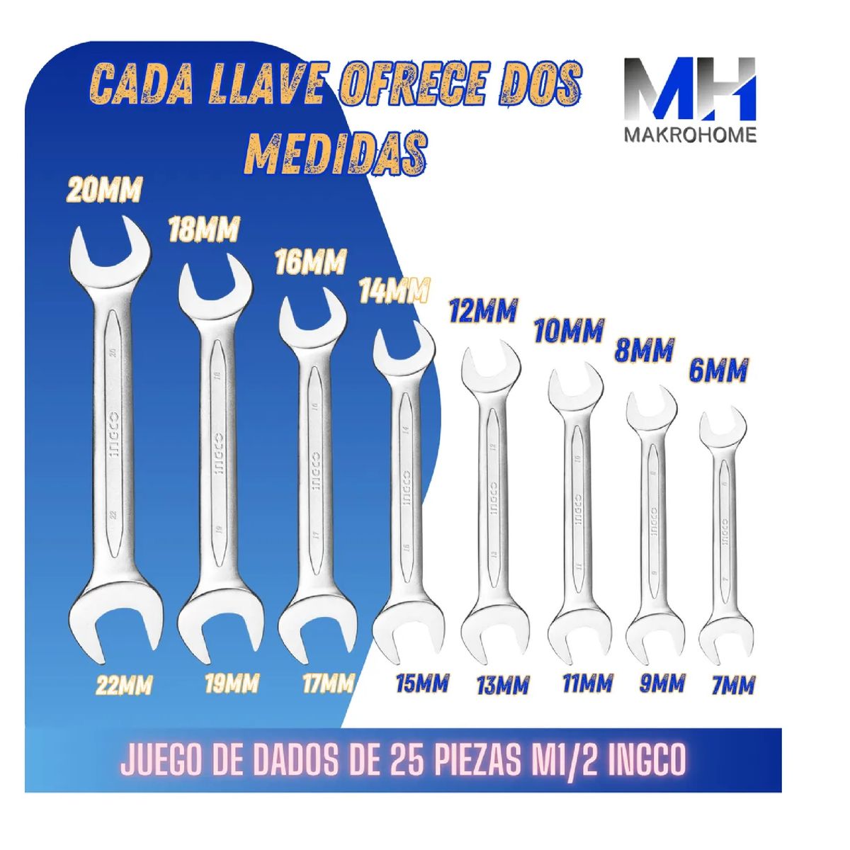 INGCO - Set 8 Llaves Punta-punta Ingco 6-22mm Acabado Cromado
