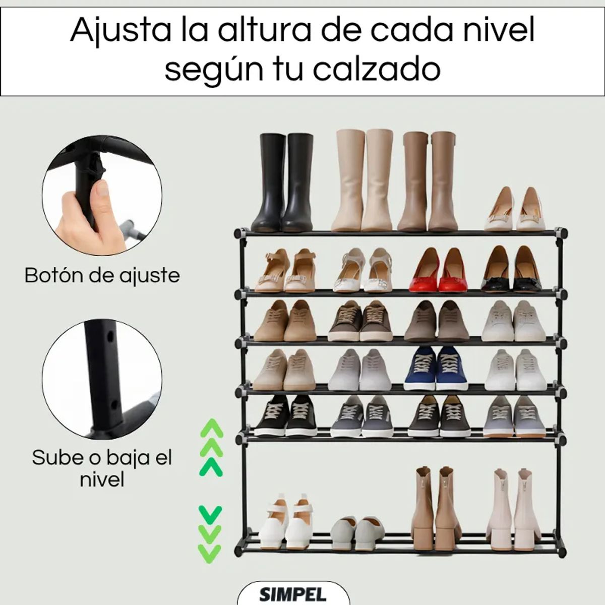 SIMPEL HOME - Zapatero Extensible 6 Niveles Simpel Altura Ajustable
