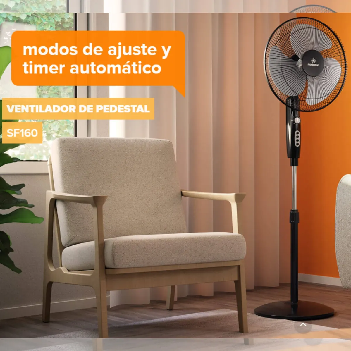 MADEMSA - Ventilador Pedestal  Silencioso Mademsa 55w Timer Sf160