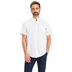 DOCKERS - Camisa Hombre SS Band Collar Regular Fit Blanco