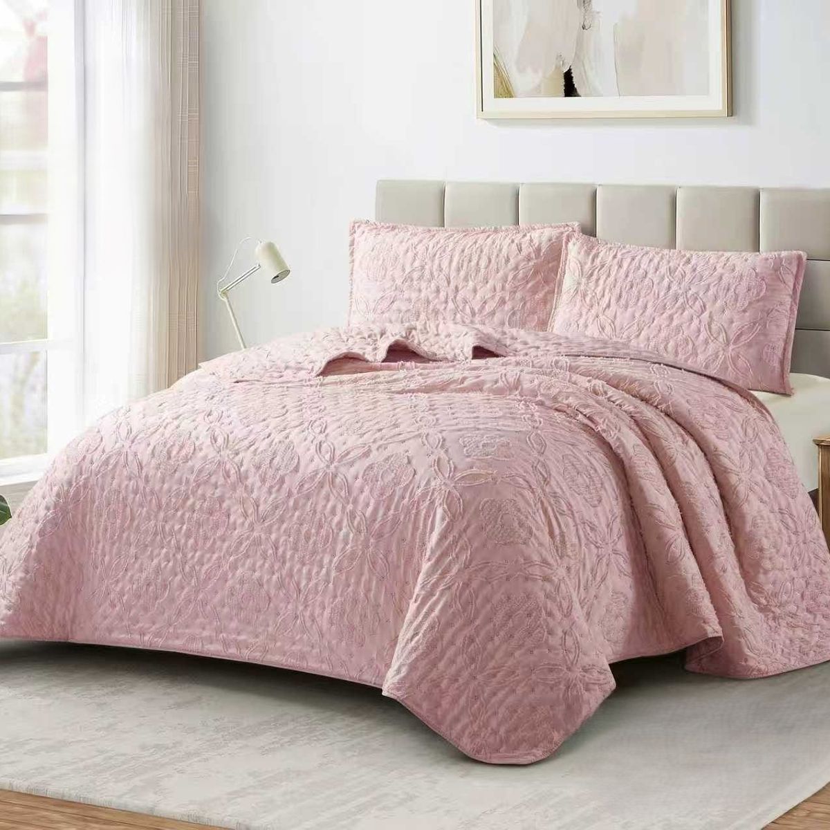 GENERICO - Cobertores Quilts Verano con Bordados en alto relieve técnica Tufting
