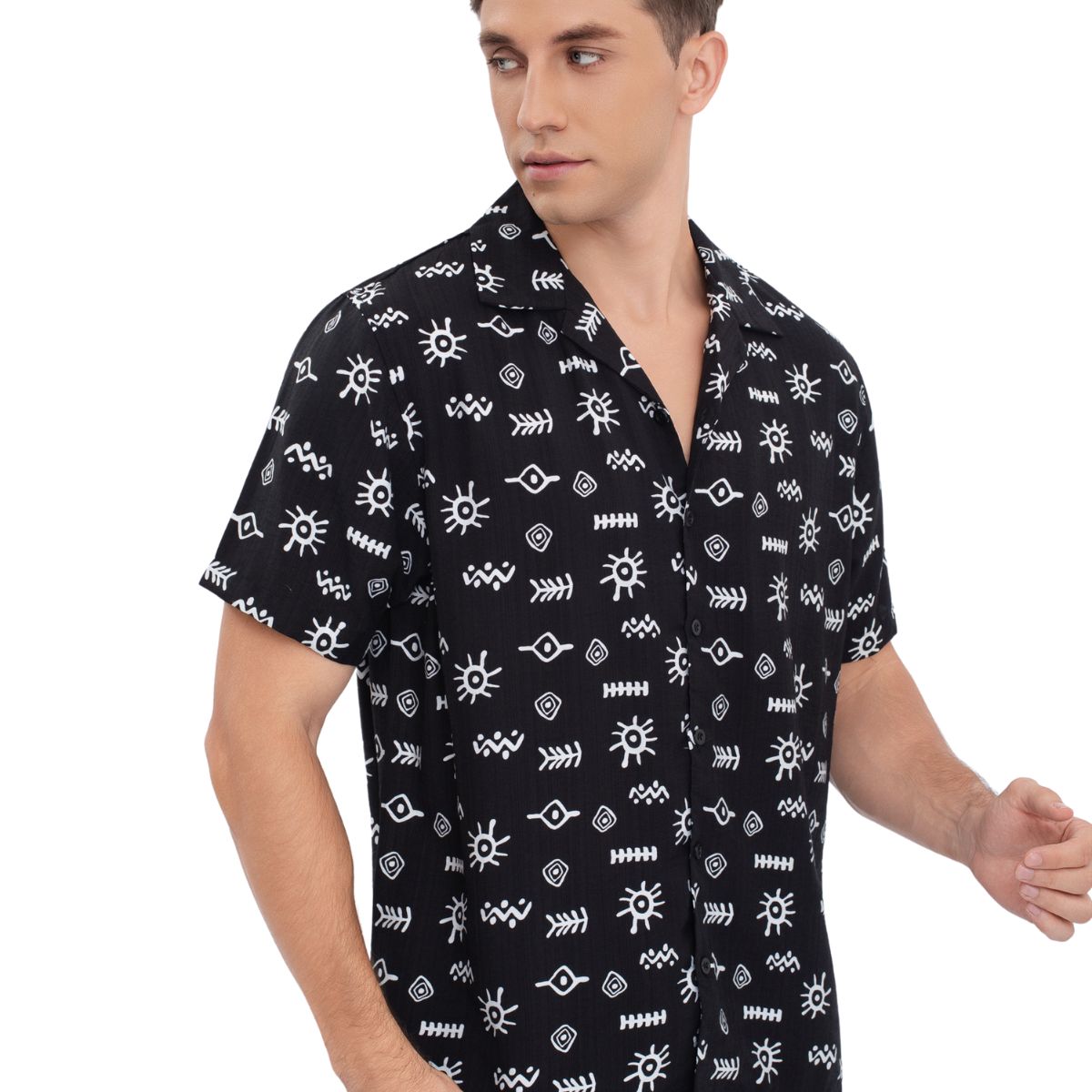 LOOK SHOP - Camisa Hombre Casual, Diseño Adinkra. Tipo Playa Verano. 0196