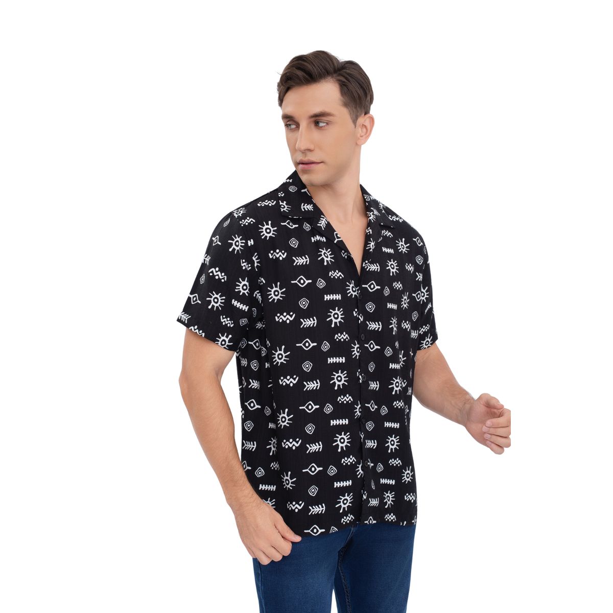 LOOK SHOP - Camisa Hombre Casual, Diseño Adinkra. Tipo Playa Verano. 0196