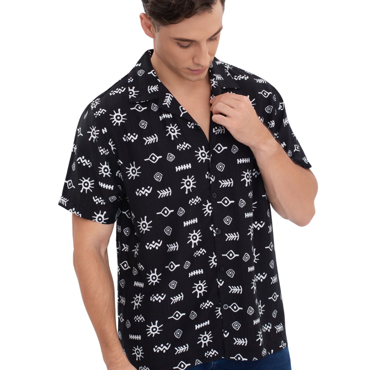 LOOK SHOP - Camisa Hombre Casual, Diseño Adinkra. Tipo Playa Verano. 0196