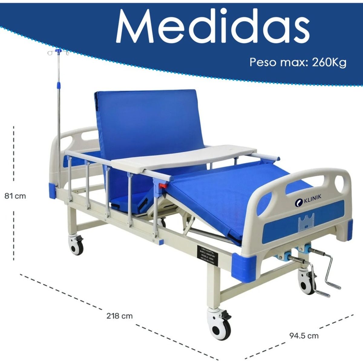 HOMEBRANDT - Cama Clinica Catre Manual Articulado 260kg Colchon Y Bandeja