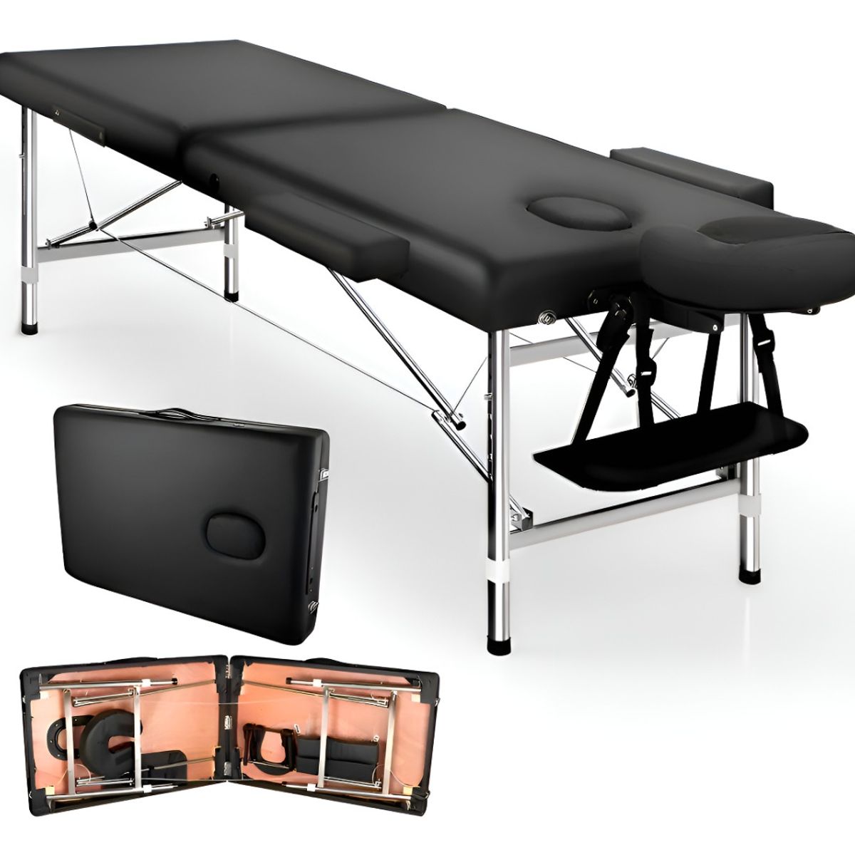 HOMEBRANDT - Cama Masajes Estetica 200kg Altura Ajustable Plegable Negro