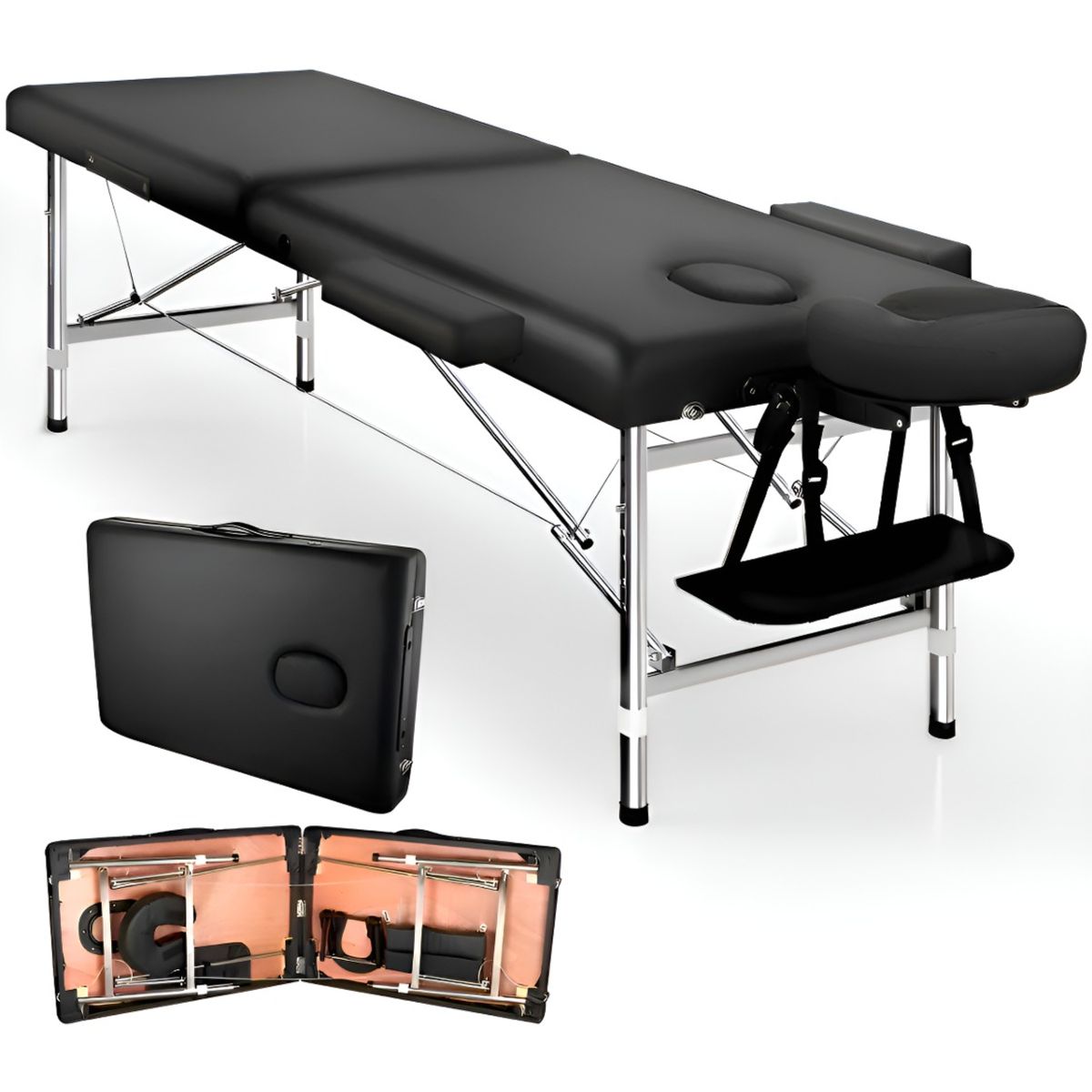 HOMEBRANDT - Cama Masajes Estetica 200kg Altura Ajustable Plegable Negro