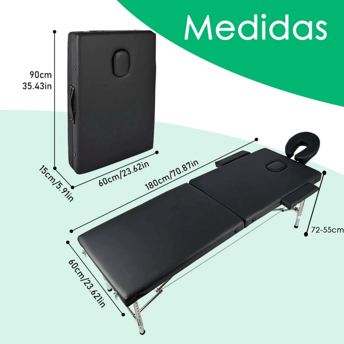 HOMEBRANDT - Cama Masajes Estetica 200kg Altura Ajustable Plegable Negro