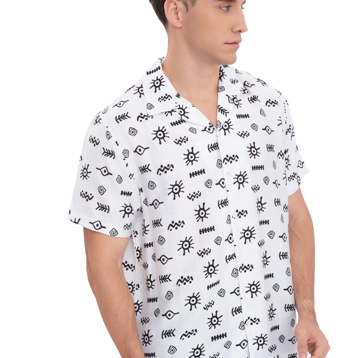LOOK SHOP - Camisa Hombre Casual, Diseño Adinkra. Tipo Playa Verano. 0196