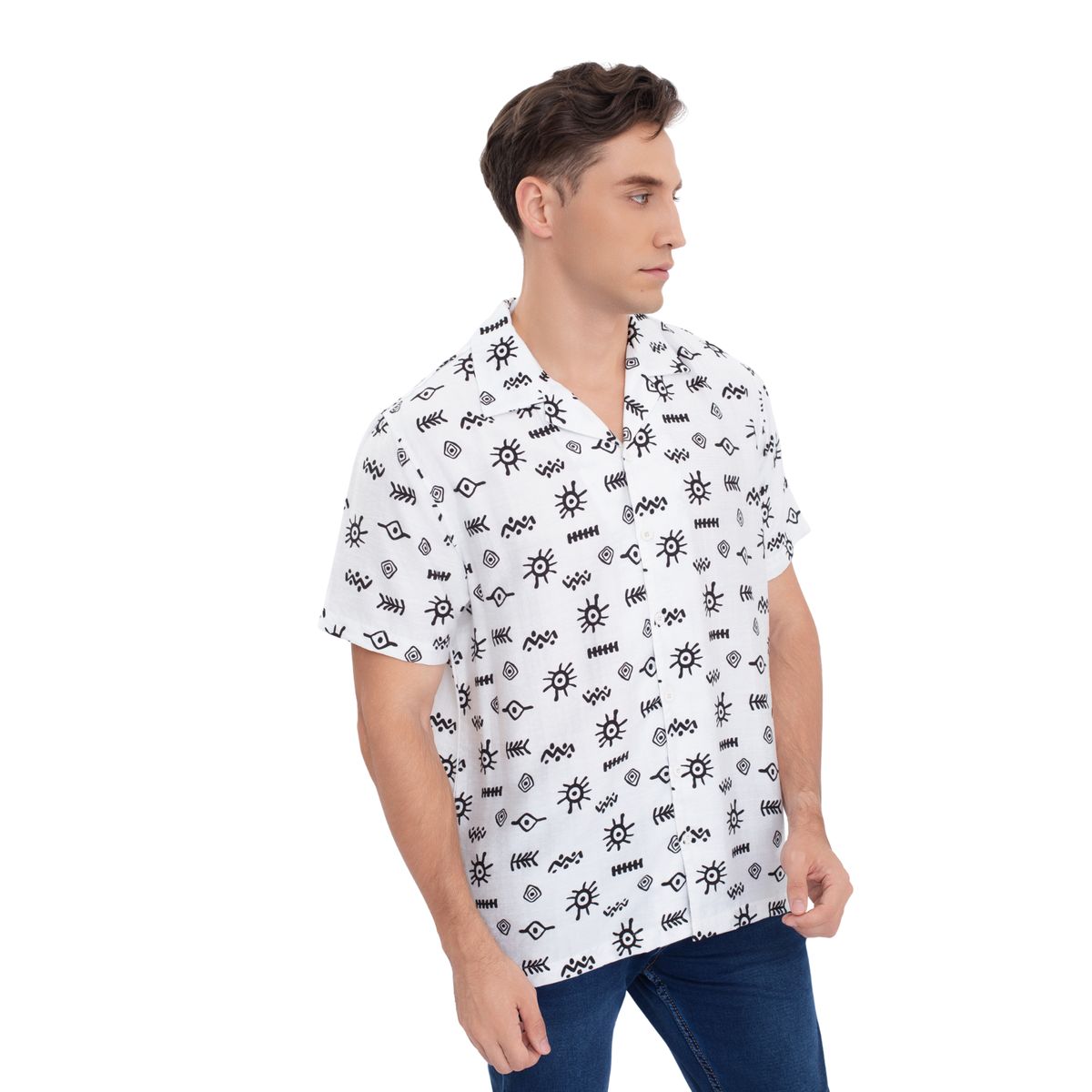 LOOK SHOP - Camisa Hombre Casual, Diseño Adinkra. Tipo Playa Verano. 0196