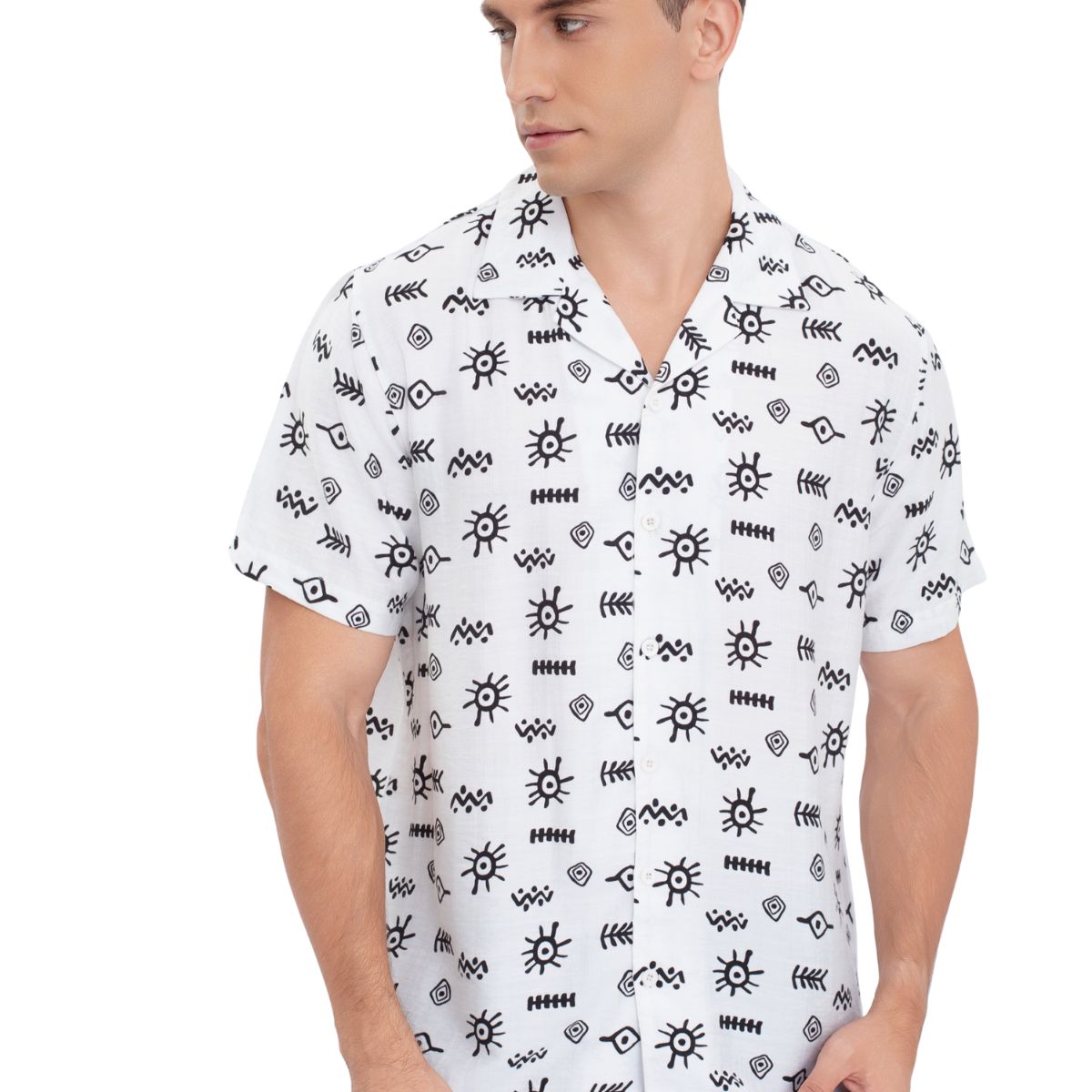 LOOK SHOP - Camisa Hombre Casual, Diseño Adinkra. Tipo Playa Verano. 0196