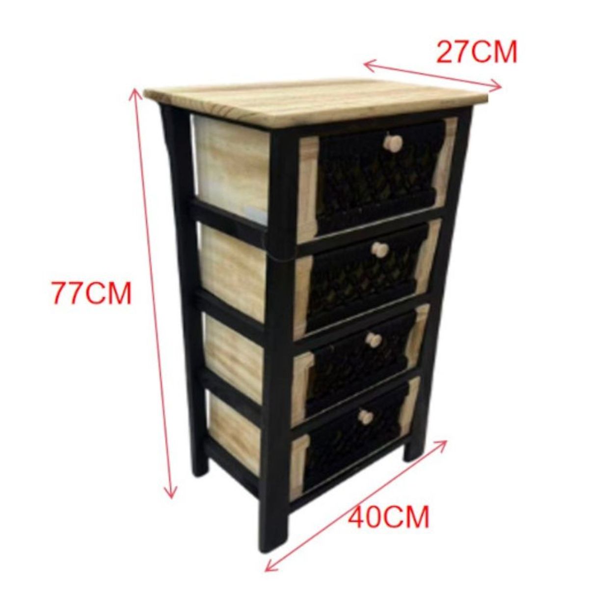 GENERICO - Cajonera de Madera Rústica y Crochet 4 Cajones Negro