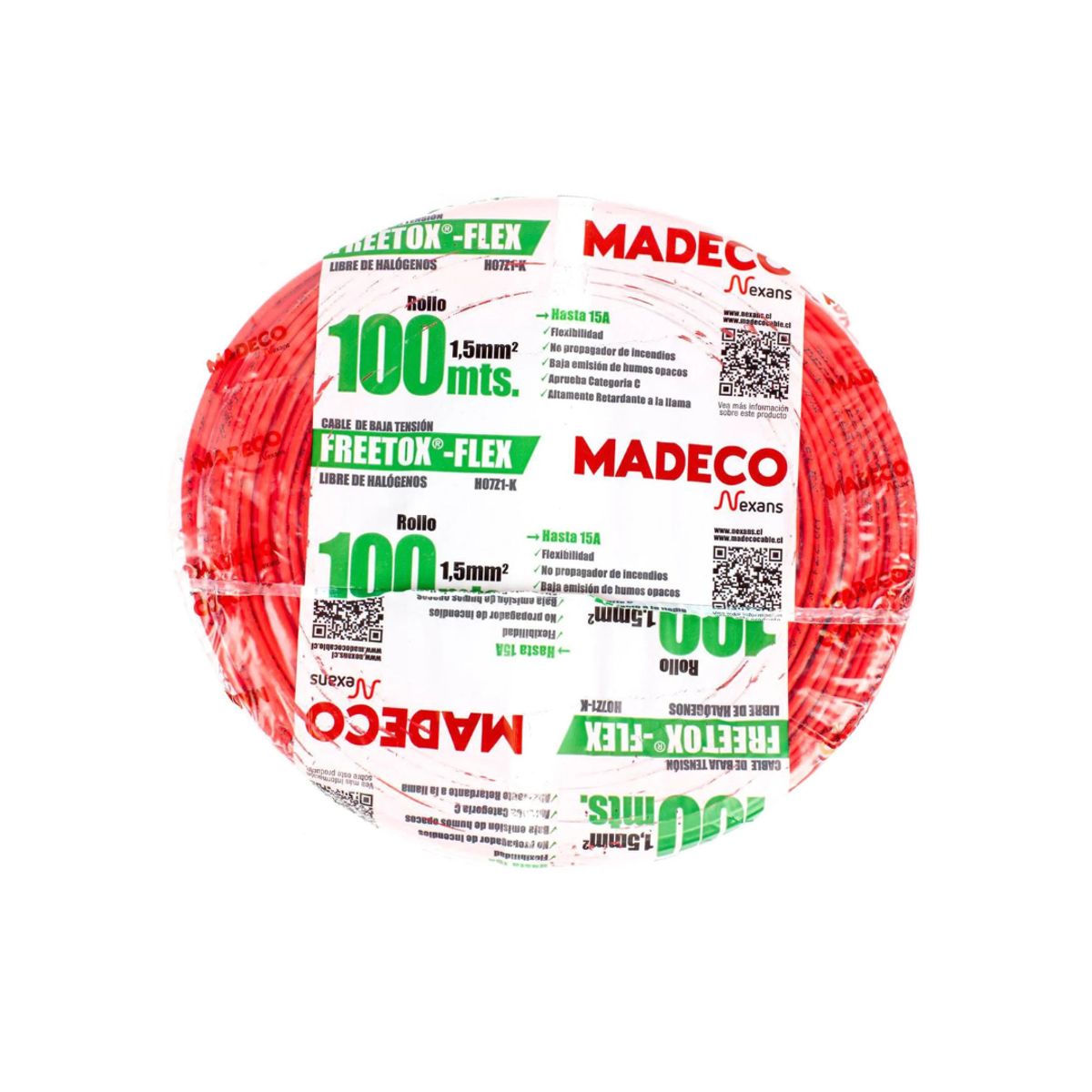 MADECO - Cable Libre de Halógenos H07Z1-K 1x1,5 mm2 Rojo 100 metro(s)
