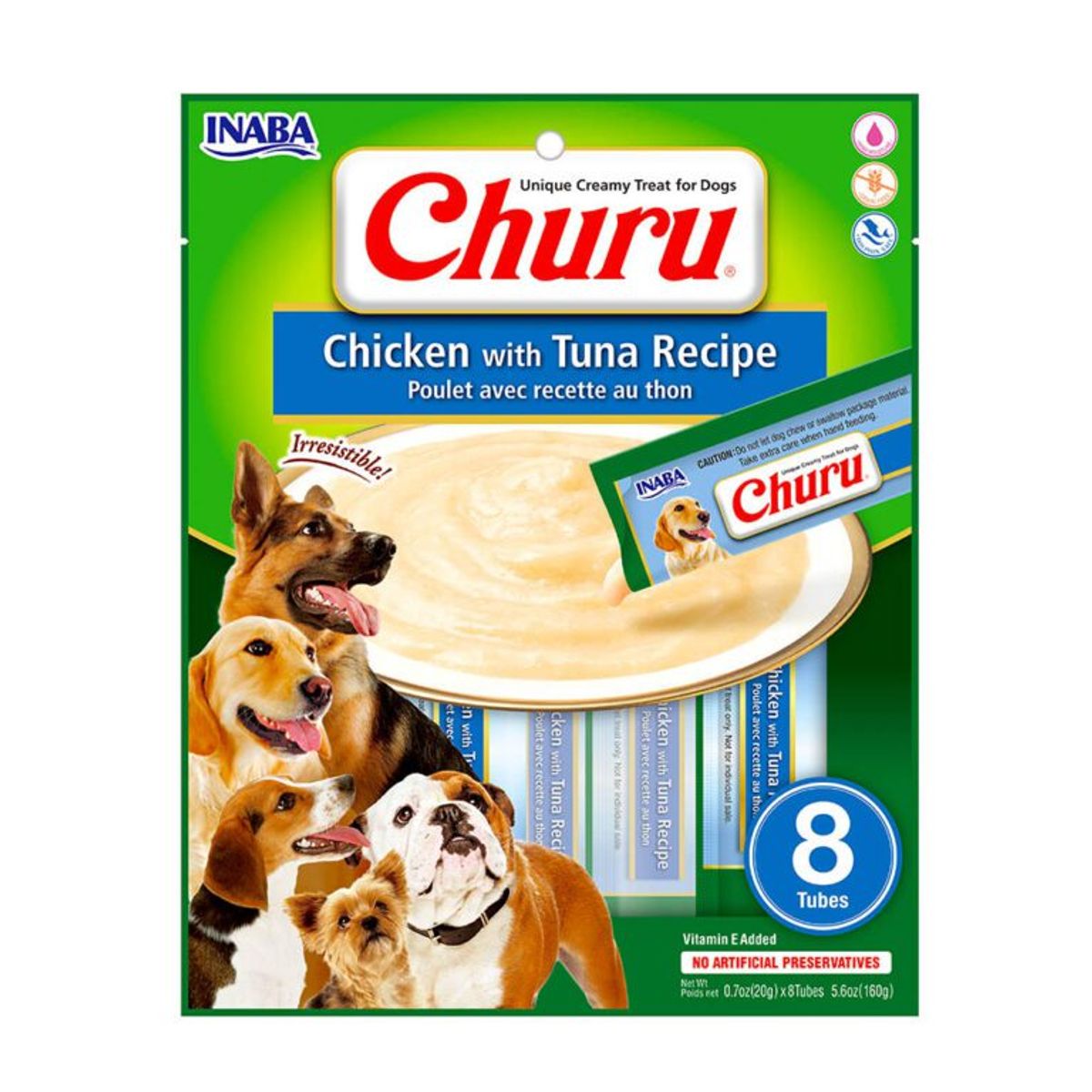 INABA - Snack Cremoso Inaba Churu Perro Sabor Pollo y Atun 8 Tubos