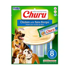 INABA - Snack Cremoso Churu Perro Sabor Pollo y Atun 8 Tubos