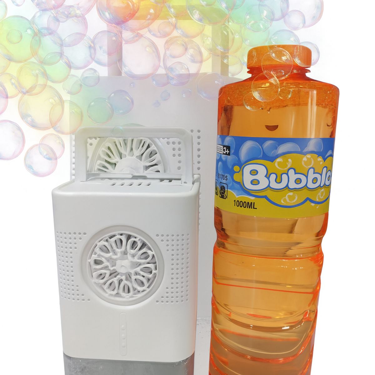 GENERICO - Lanzador De burbujas Automatica Con luces  + Botella 1 Lt De Liquido  Burbujas