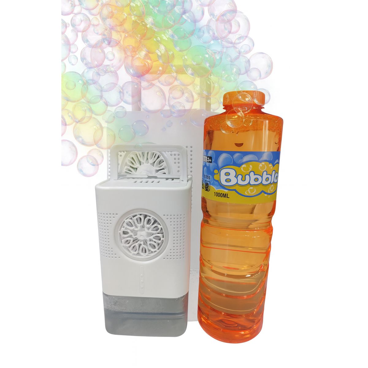 GENERICO - Lanzador De burbujas Automatica Con luces  + Botella 1 Lt De Liquido  Burbujas