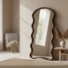 SANTU HOME & DECO - Espejo Ondas Macizo Nogal Cuerpo Entero 180x80cm