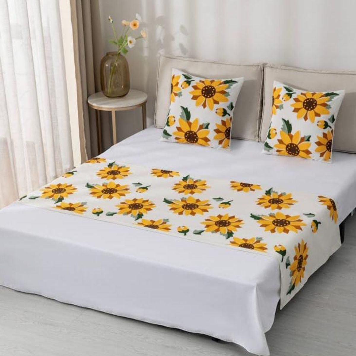 GENERICO - Piecera de Cama Decorativa + 2 Fundas de Cojín - Diseños Bordados
