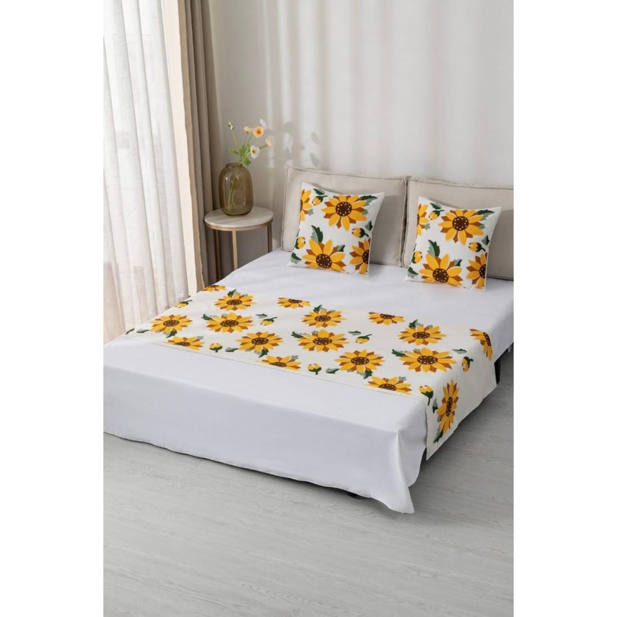 GENERICO - Piecera de Cama Decorativa + 2 Fundas de Cojín - Diseños Bordados