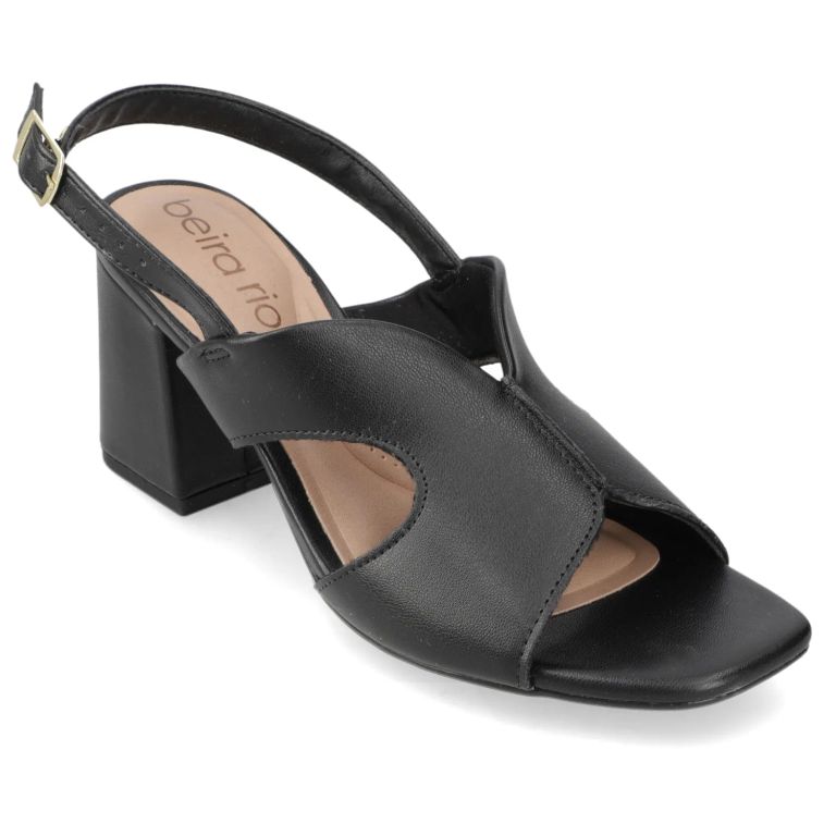 Sandalia Taco Ancho Medio Negro Mujer
