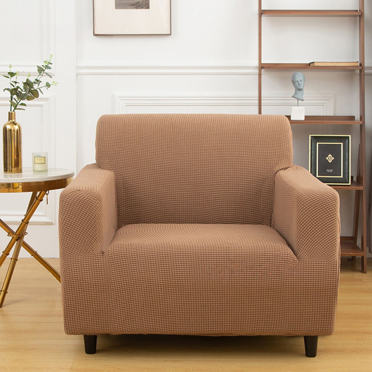 GENERICO - Funda Cubre Sofá Protectora Premium Cuadrille 1 Cuerpos Caqui