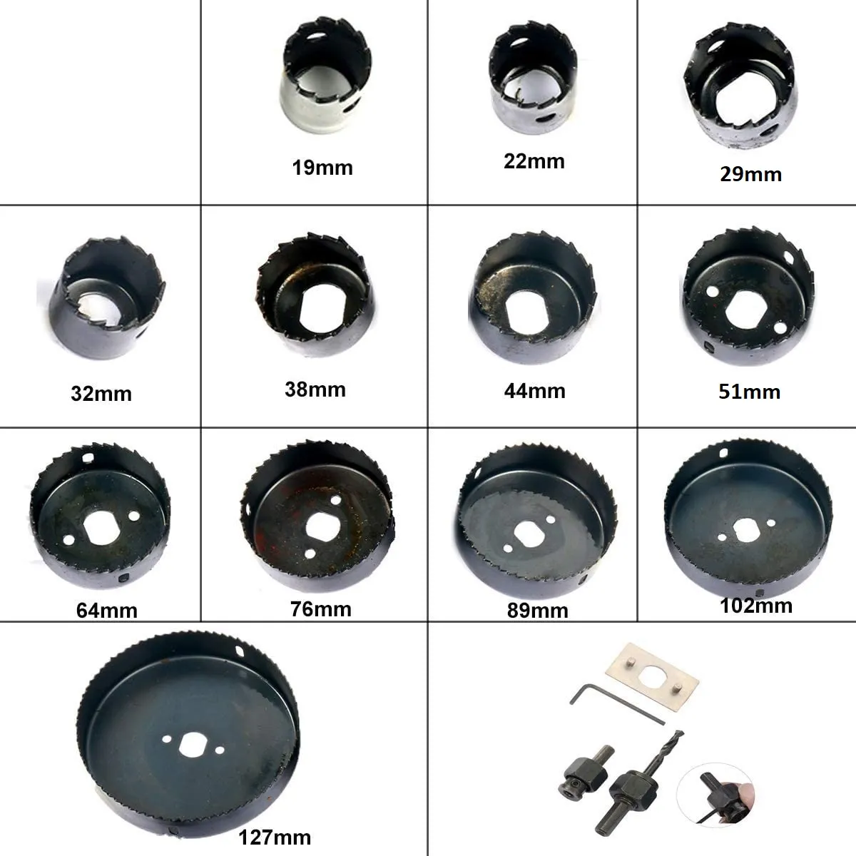 GENERICO - Juego de Sierra Copa Madera Medidas de 19mm a 127mm Broca