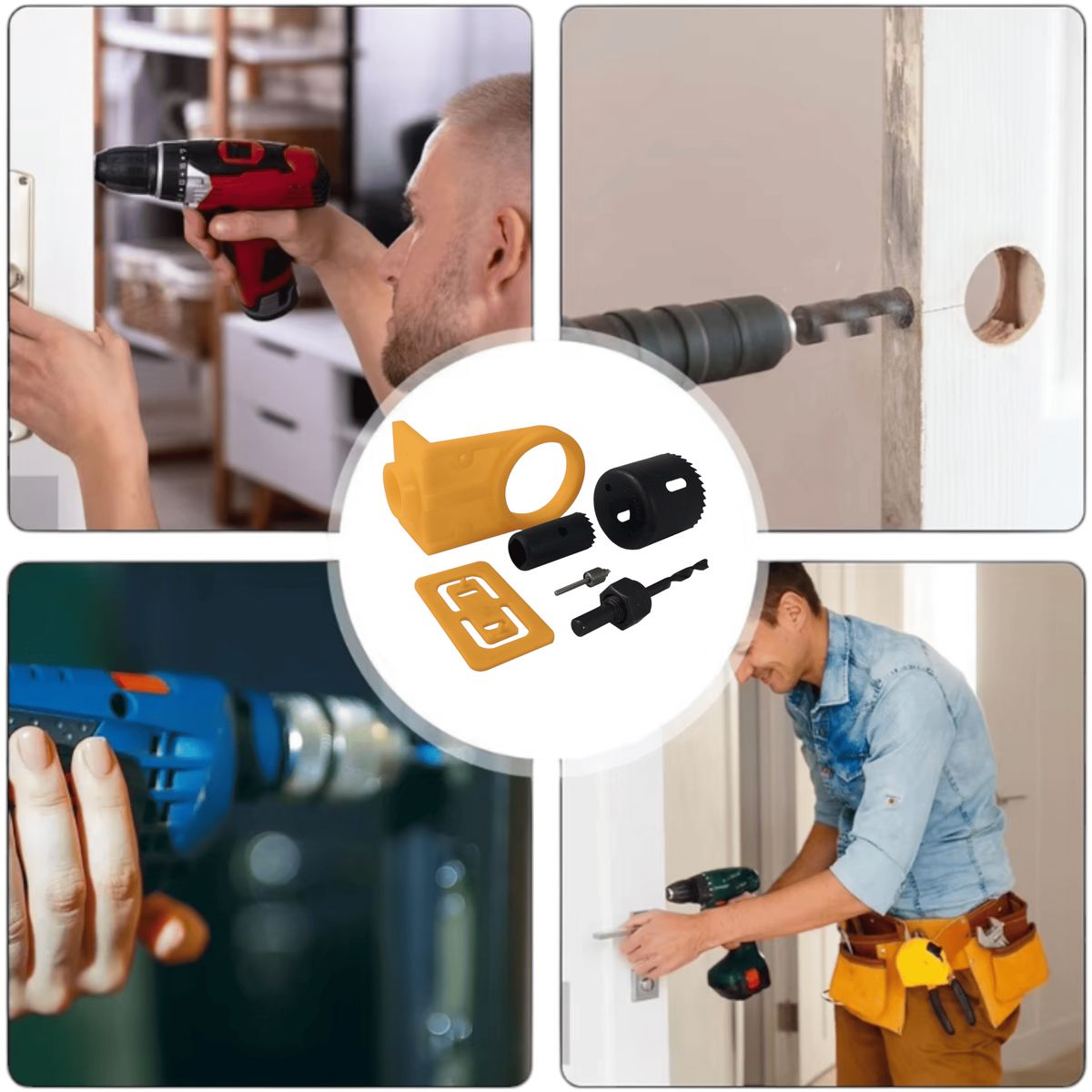 GENERICO - Kit Guia Instalacion Cerradura Puerta Plantilla Broca Sierra copa