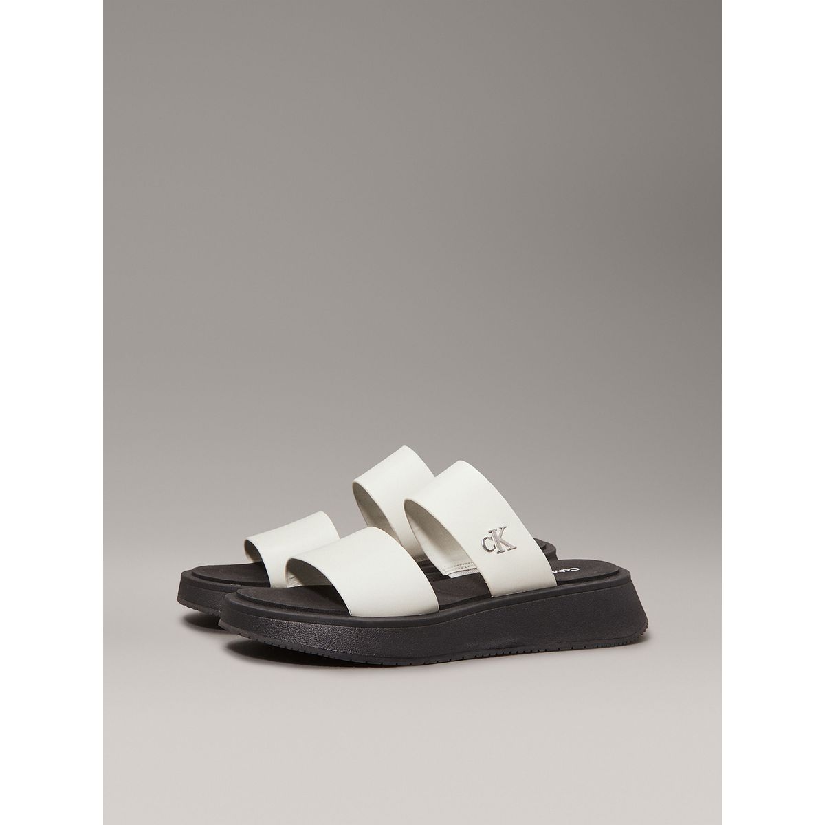 CALVIN KLEIN - Sandalias de Cuero Double Strap Negro Calvin Klein