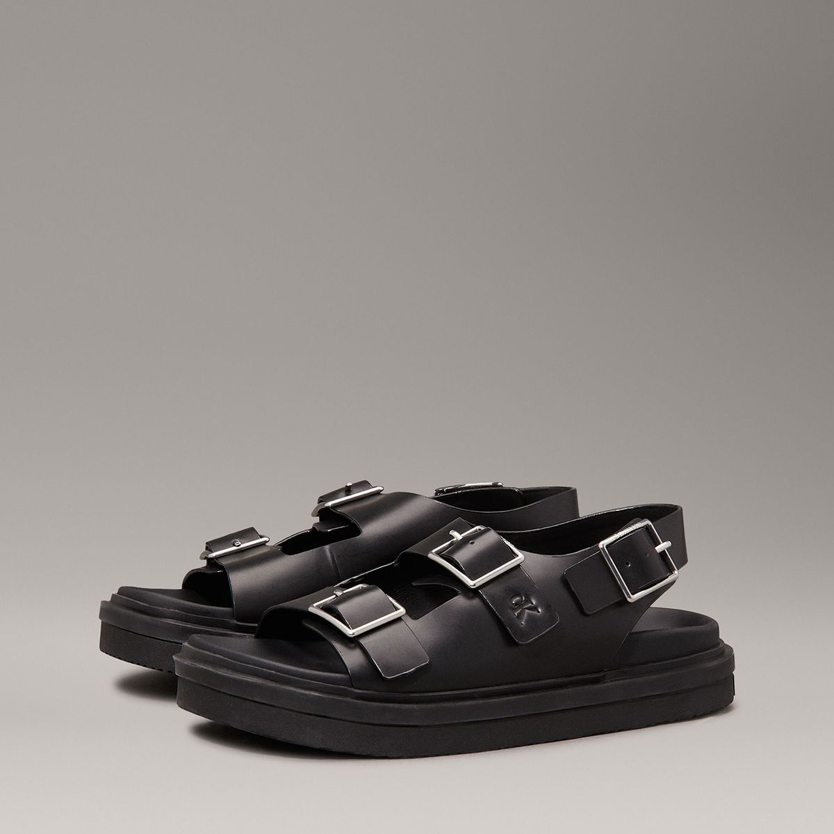 CALVIN KLEIN - Sandalias de Cuero con Hebilla Negro Calvin Klein