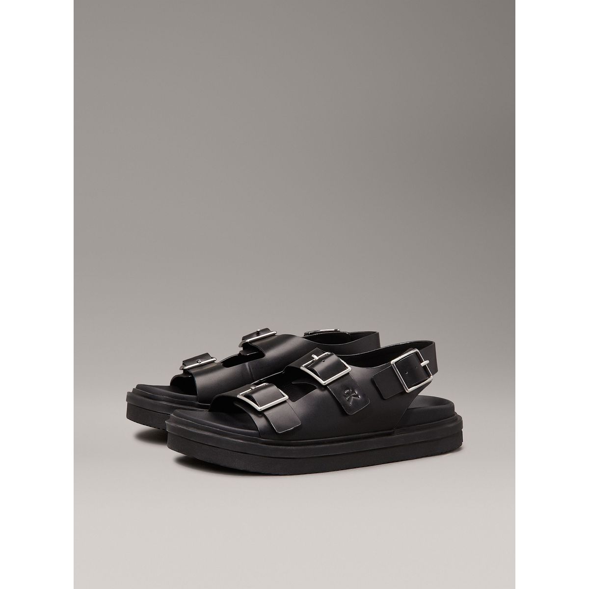 CALVIN KLEIN - Sandalias de Cuero con Hebilla Negro Calvin Klein