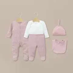 OPALINE - Conjunto 5 piezas rosado con corazones de bebé niña