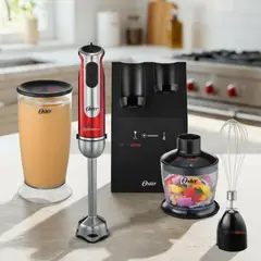 OSTER - Batidora de inmersión Oster® roja con organizador y accesorios