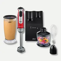 OSTER - Batidora de inmersión Oster® roja con organizador y accesorios