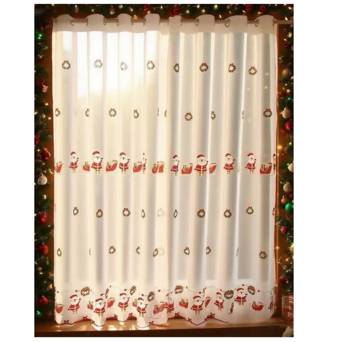 GENERICO - Visillos Cortinas diseño bordados Navideños 2 Paños 230x140cm