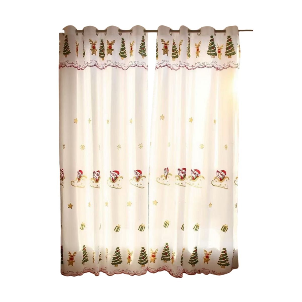 GENERICO - Visillos Cortinas diseño bordados Navideños 2 Paños 230x140cm