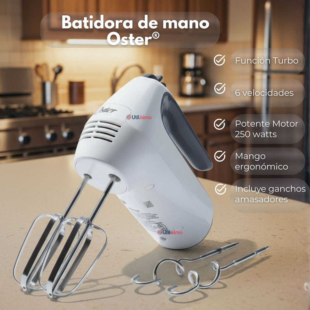 OSTER - Batidora de mano Oster® blanca 6 velocidades y función turbo FPSTHM3532